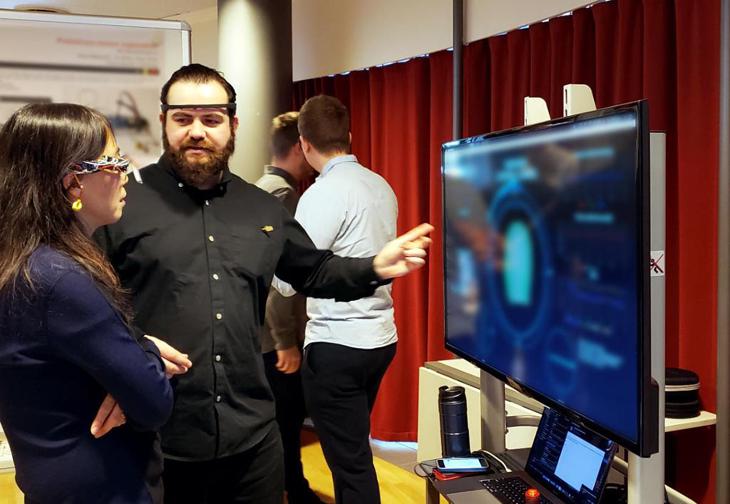 Demonstrating next-gen devices at GN headquarters in Ballerup, Denmark