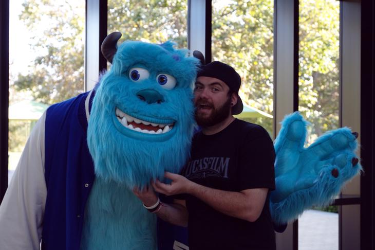 Stroking Sulley's beard at Pixar